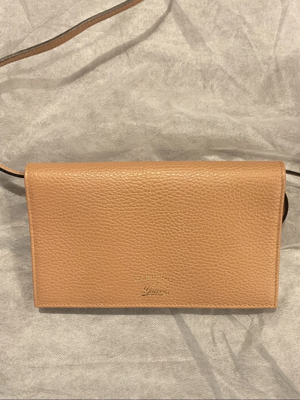 Gucci Tan Pebbled Leather Crossbody Wallet Bag